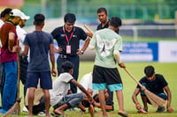 |Photo: PTI/Kamal Kishore : Afghanistan vs New Zealand 1st Test Day 1: Ground staffers check the ground before the start of the first day